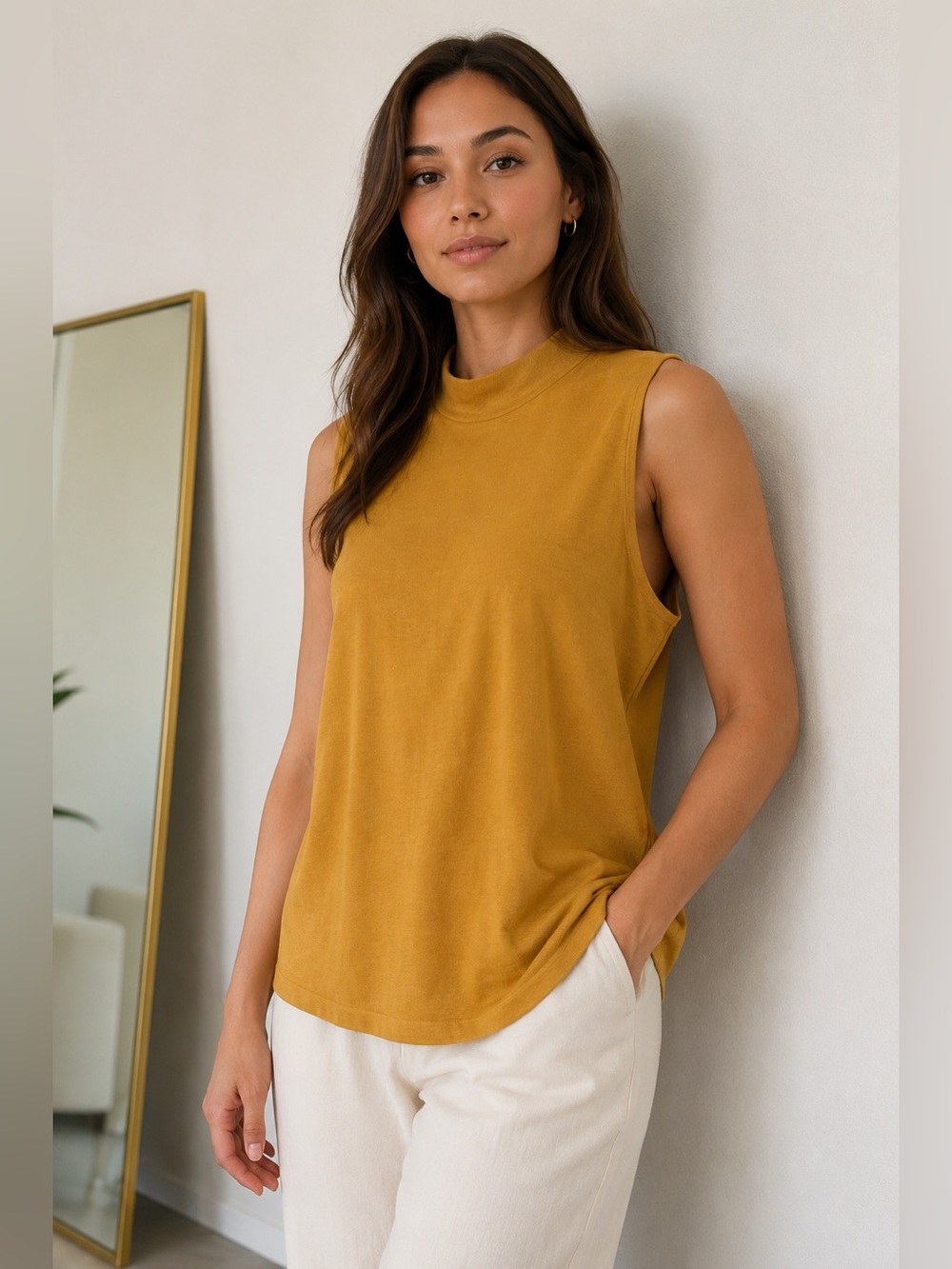 Josephine Chaus Mustard Sleeveless Turtleneck Sweater Silk Blend Women’s L